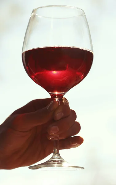 Αρσενική χέρι που κρατά το ποτήρι με κρασί — Φωτογραφία Αρχείου