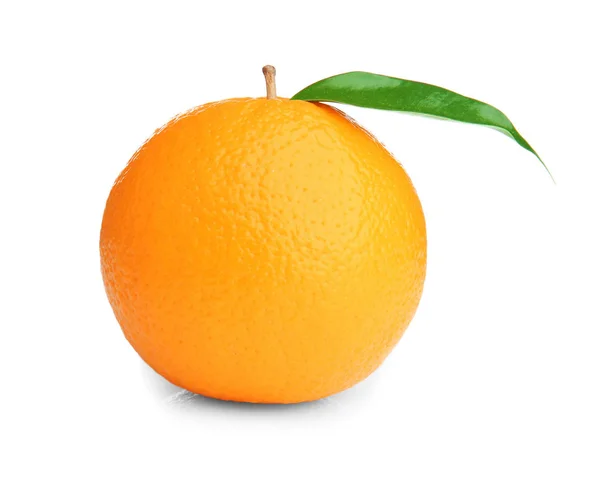 Ripe orange with green leaf — Stock Photo, Image