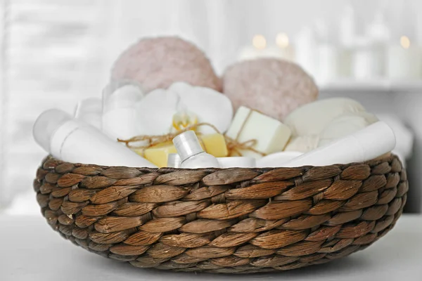 Wicker basket with spa treatments — Stock Photo, Image