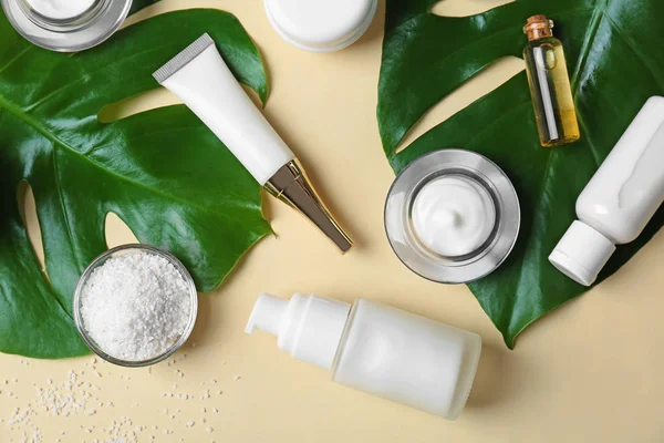 Produits cosmétiques naturels et feuilles — Photo