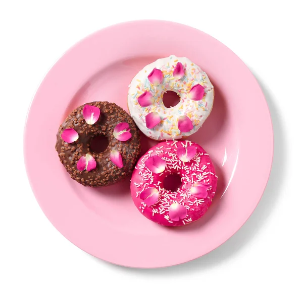 Plate with delicious doughnuts — Stock Photo, Image