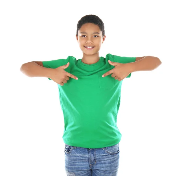 African American boy in green t-shirt — Stock Photo, Image