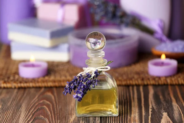 Bottle of lavender essential oil — Stock Photo, Image