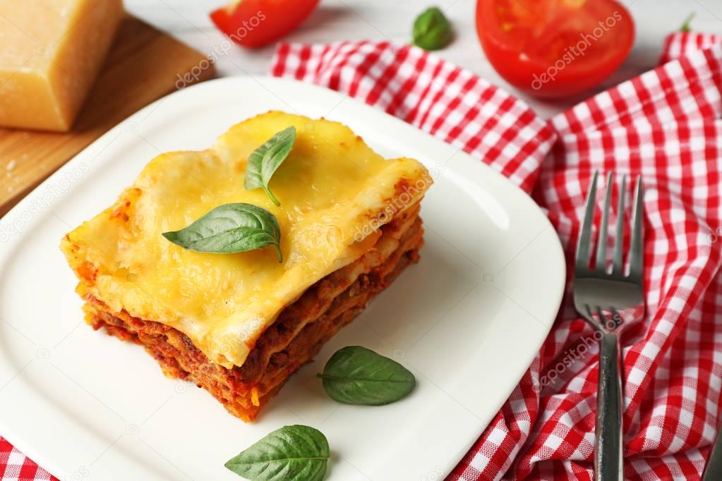Plate with delicious lasagna