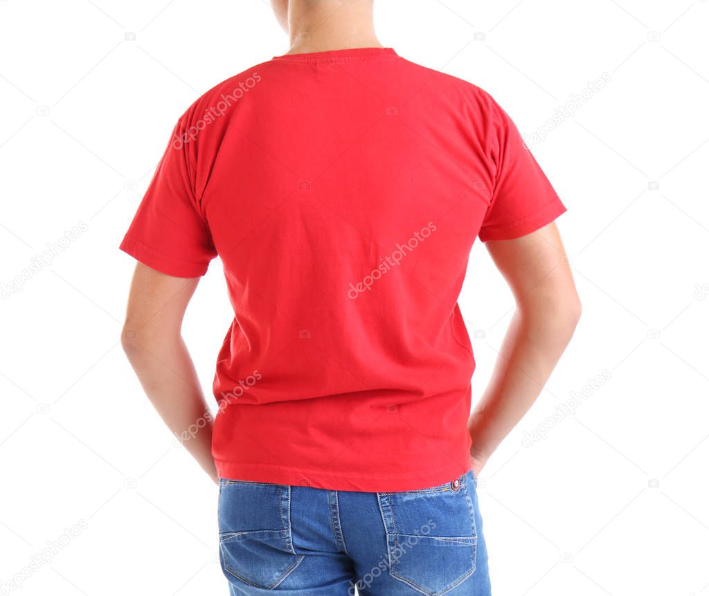 man in blank red t-shirt 
