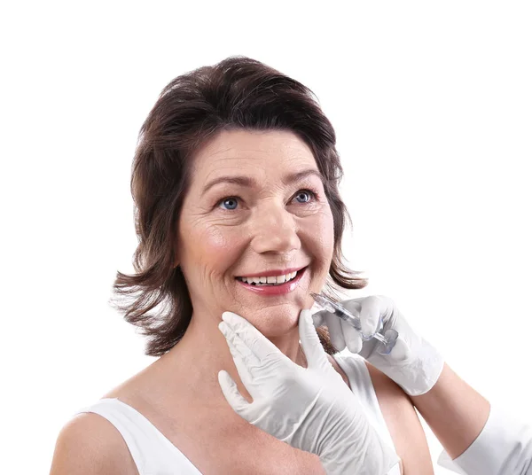 Senior Woman Having Hyaluronic Acid Injection Beauty Salon — Stock Photo, Image