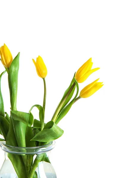 Glazen vaas met een boeket van tulpen — Stockfoto