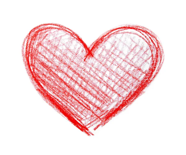 Červená pastelka nakreslené srdce — Stock fotografie