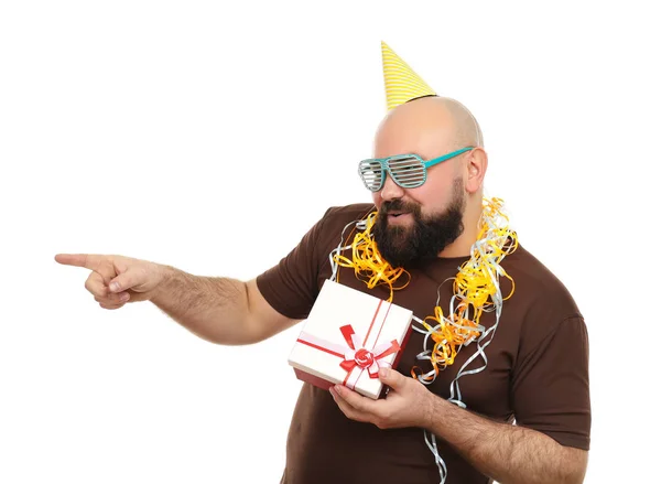 Funny man with birthday present Royalty Free Stock Photos