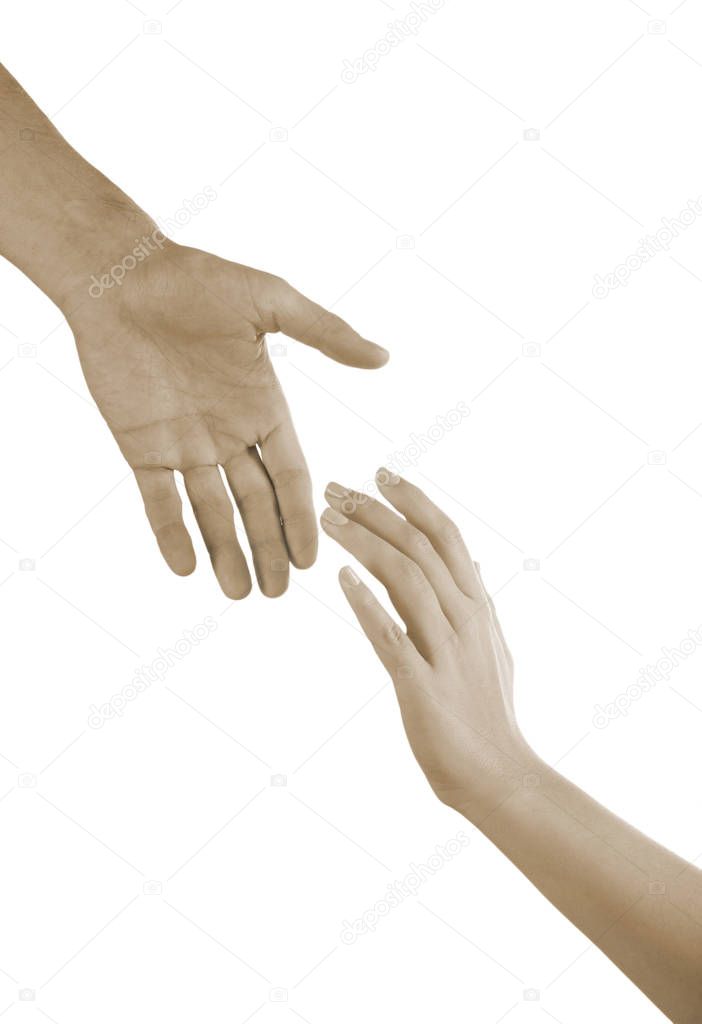 Male and female hands touching