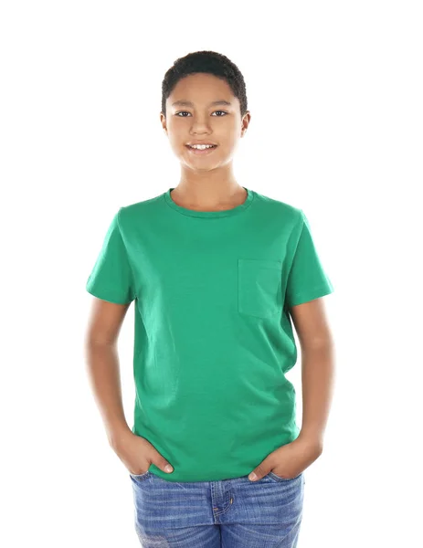 African American boy v zelené tričko — Stock fotografie