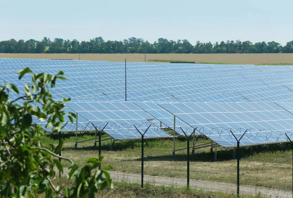 Painéis solares no campo — Fotografia de Stock