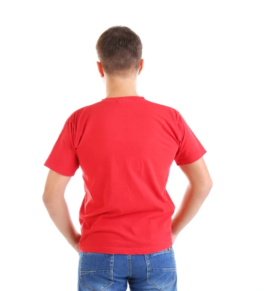 Man in blank red t-shirt — Stock Photo, Image