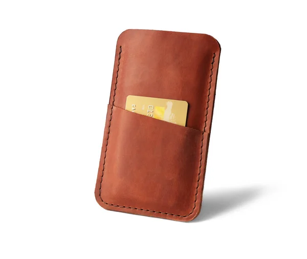 Leather case for smartphone and credit card — Stock Photo, Image