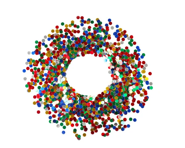 Confete brilhante em forma de círculo sobre fundo branco — Fotografia de Stock