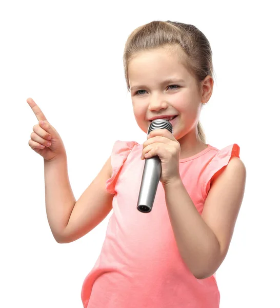 Menina bonito com microfone — Fotografia de Stock