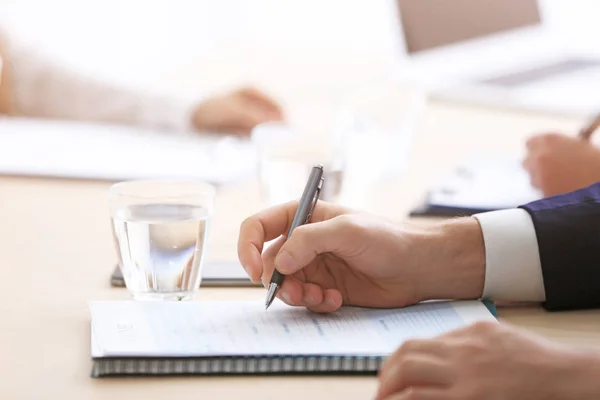 Group of interviewers during colloquy in office, close up — Stock Photo, Image