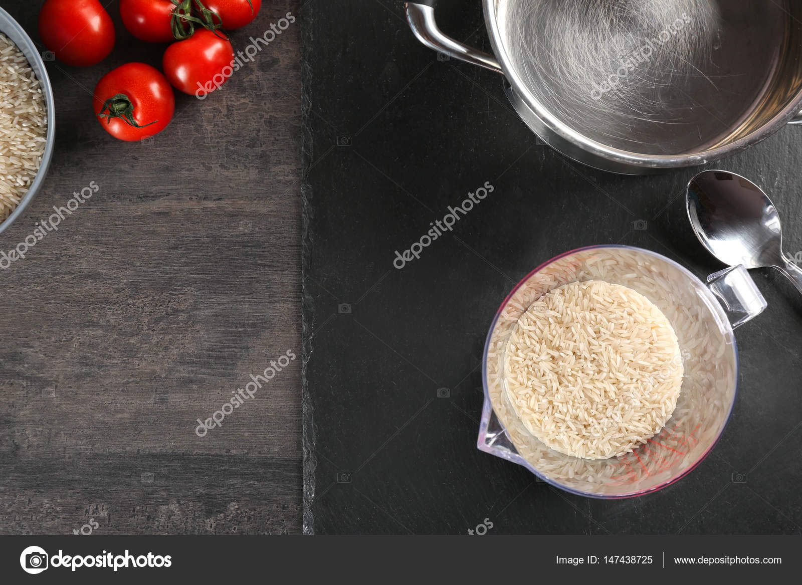 Brown Rice Measure Glass On Kitchen Stock Photo 608535890