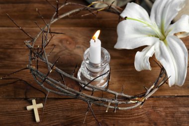 candle, rosary and crown of thorns clipart