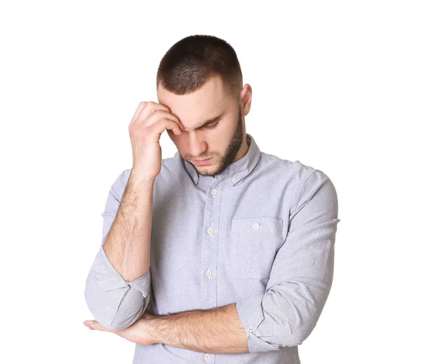 Schöner junger Mann leidet unter Kopfschmerzen — Stockfoto