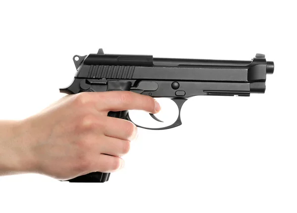 Mužská ruka hospodářství zbraň — Stock fotografie