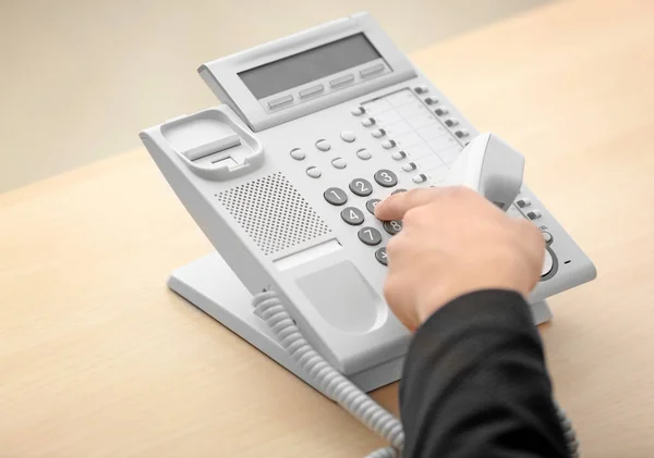 Hand Man Dialing Telephone Number Office — Stock Photo, Image