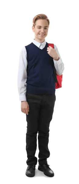 Teenage Boy School Uniform Backpack White Background — Stock Photo, Image