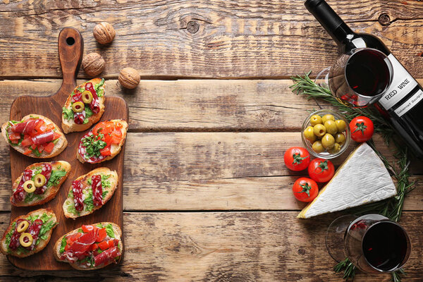 bruschetta served with wine