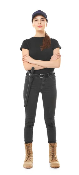 Vrouw in veiligheid uniform — Stockfoto