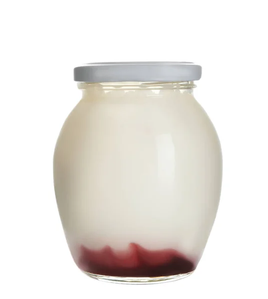 Tarro de vidrio con sabroso yogur — Foto de Stock