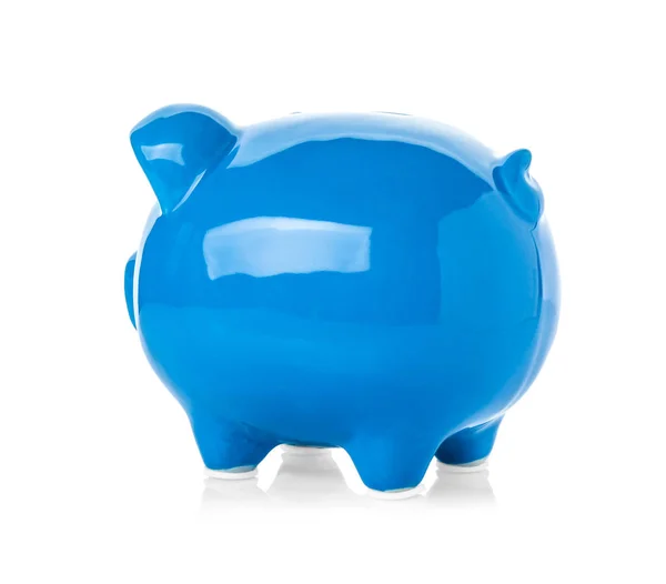 白い背景の青いセラミック貯金箱 — ストック写真
