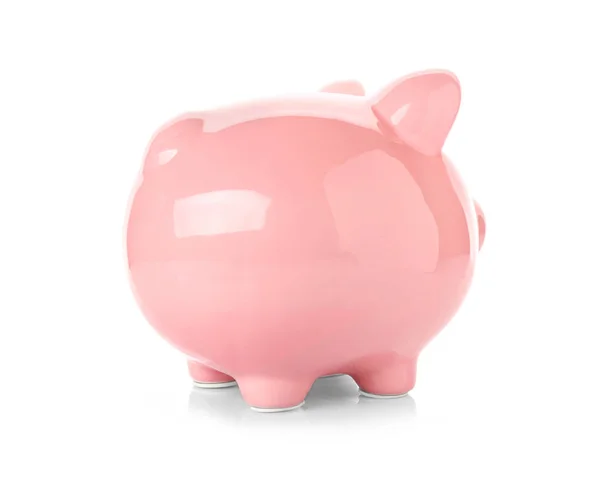 Roze keramische piggy bank op witte achtergrond — Stockfoto