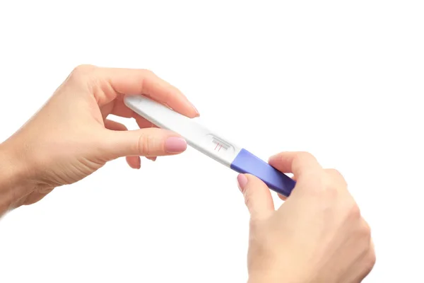 Pregnancy test in hands — Stock Photo, Image