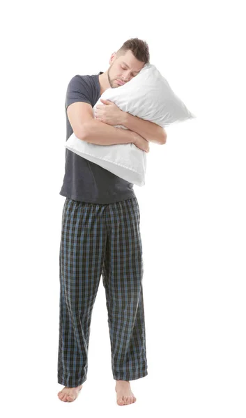 Sleepy jongeman in pyjama — Stockfoto
