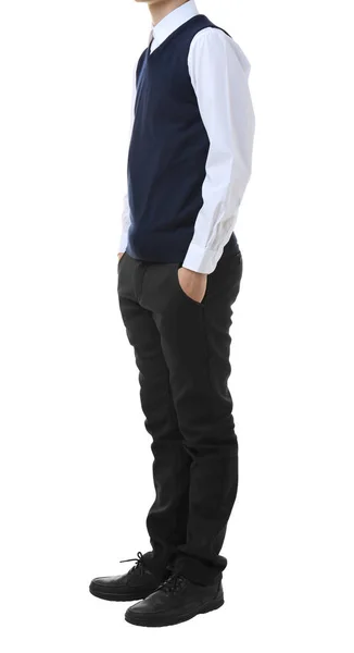 Tiener School Uniform Witte Achtergrond — Stockfoto