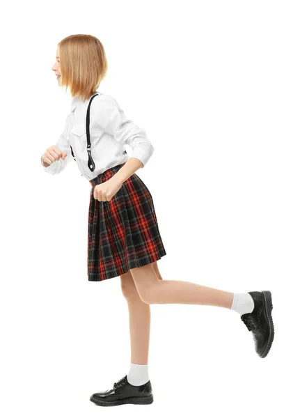 Roztomilá dívka ve školní uniformě — Stock fotografie