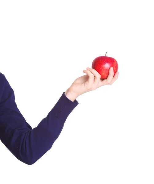 Hand van schoolmeisje met apple — Stockfoto