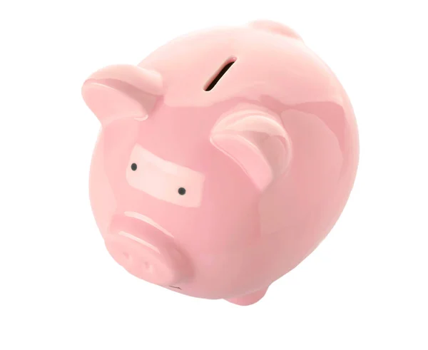 Roze keramische piggy bank op witte achtergrond — Stockfoto