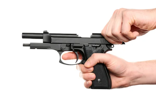 Mannens hand innehav pistol — Stockfoto