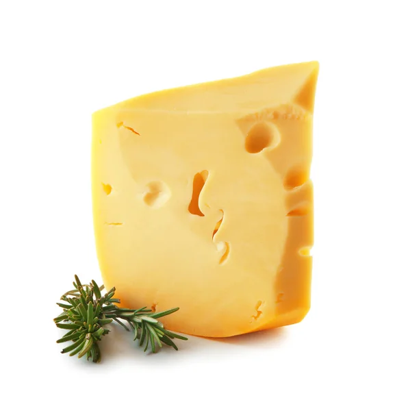 Pedaço de queijo saboroso e alecrim — Fotografia de Stock