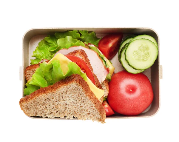 Lunchbox mit leckerem Essen auf weißem Hintergrund — Stockfoto