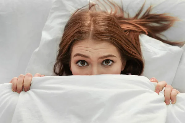 Young Woman Sleep Disorder Lying Bed Home — Stock Photo, Image