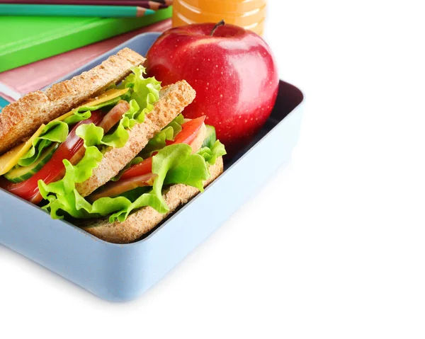 De doos van de lunch met heerlijk eten op witte achtergrond — Stockfoto