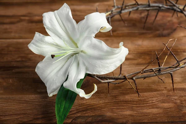 Komposition mit Dornenkrone und weißer Lilie — Stockfoto