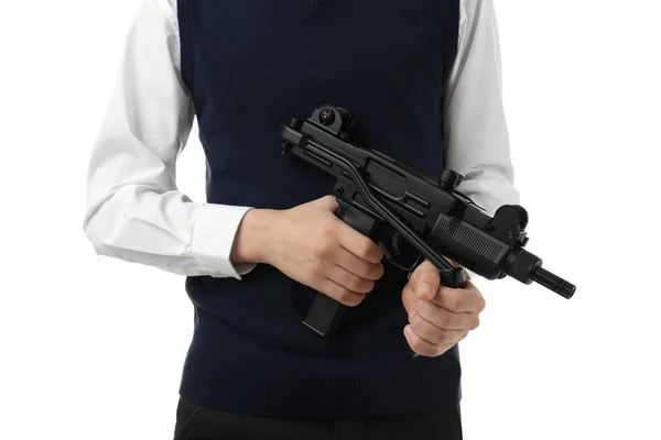 Schüler mit Maschinengewehr — Stockfoto