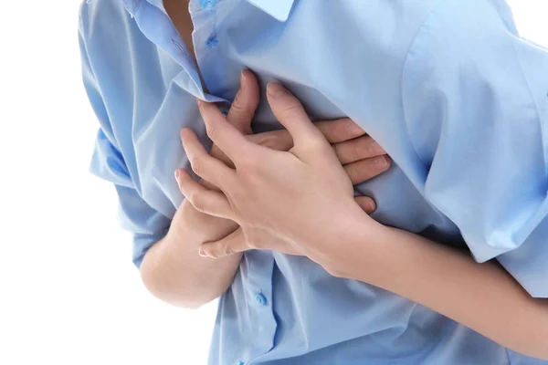 Woman suffering from chest pain — Stock Photo, Image