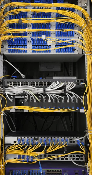 View Open Cabinet Wires Server Room — Stock Photo, Image