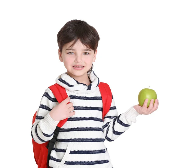 Little schoolboy with apple — Stock Photo, Image