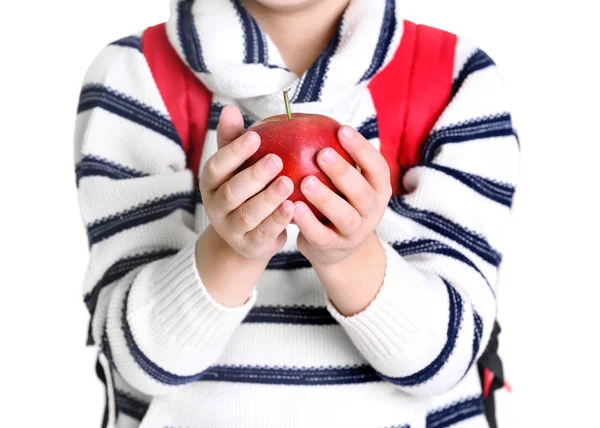 Little schoolboy with apple — Stock Photo, Image