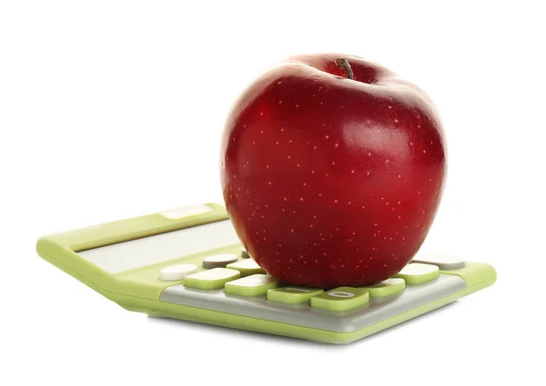Manzana roja y calculadora verde — Foto de Stock